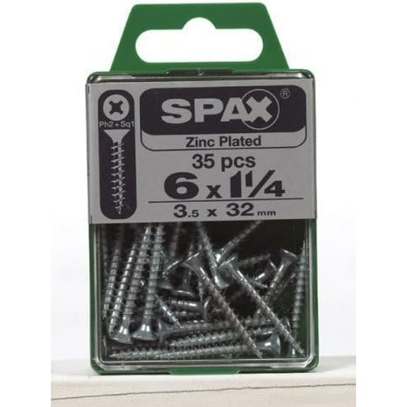 Spax Multi-Material Screw 1-1/4 " Zinc Phillips/Square Multiple Material Thread Flat Head Box 35