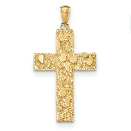 - 14K Polished and Textured Nugget Block Style Cross Pendant K5451