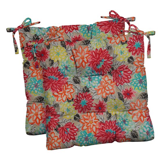 RSH Décor Indoor Outdoor Set of 2 Tufted Dining Chair Seat Cushions, 18.5" x 16" x 3", Artistic Floral