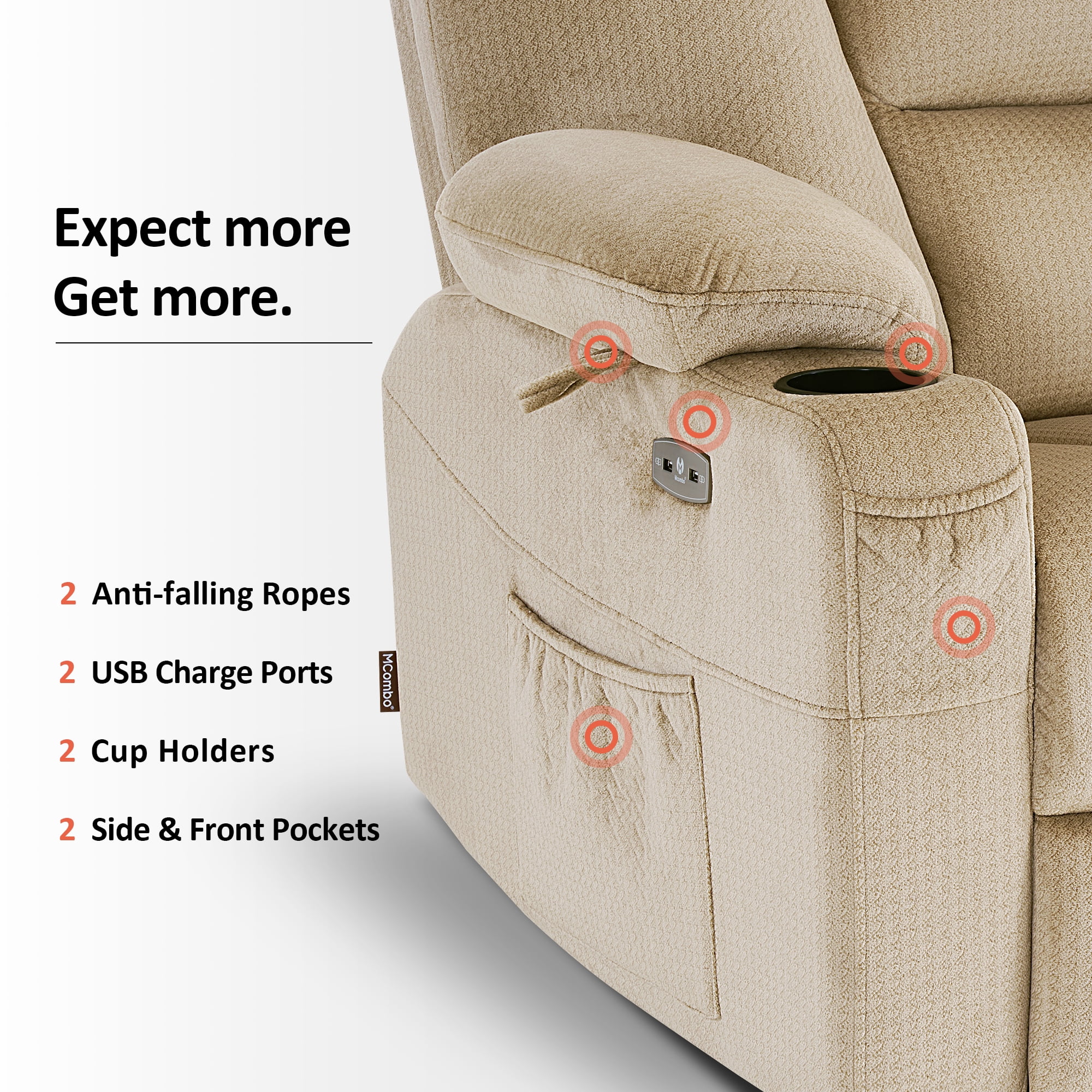 MCombo 27.2'' Extra Wide Seat Power Lift Recliner Chair for Short People, Fabric R7561 (Beige, Small-Wide)