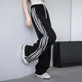 thumbnail image 2 of TrendOFT Womens Parachute Pants Wide Leg Baggy Sweatpants Y2K Elastic Waist Jogger Sweat Pants Side Striped Track Pants Streetwear Black XL, 2 of 5