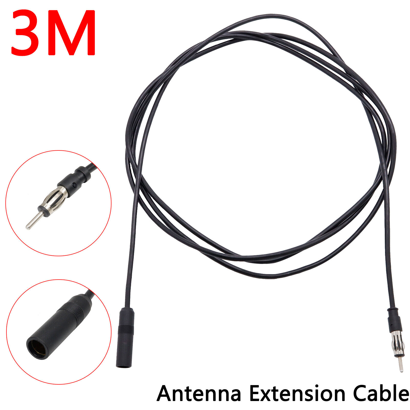 Auto Car Antenna Extension Cord Male Female AM/FM Radio Cable 300cm