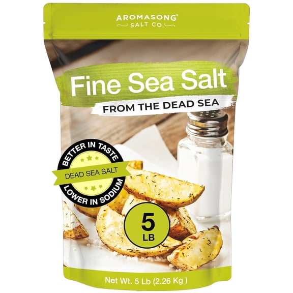 Aromasong Fine Dead Sea Salt – 100% Pure & Natural Table Salt for Cooking & Baking – Fine Grain – Bulk 5 lb