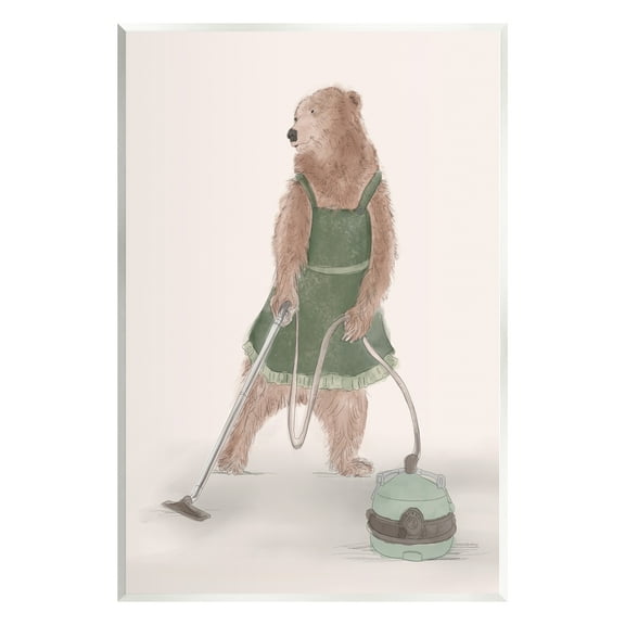 Stupell Industries Bear Vacuuming in Apron Animals & Insects Painting Unframed Art Print Wall Art, 10 x 15