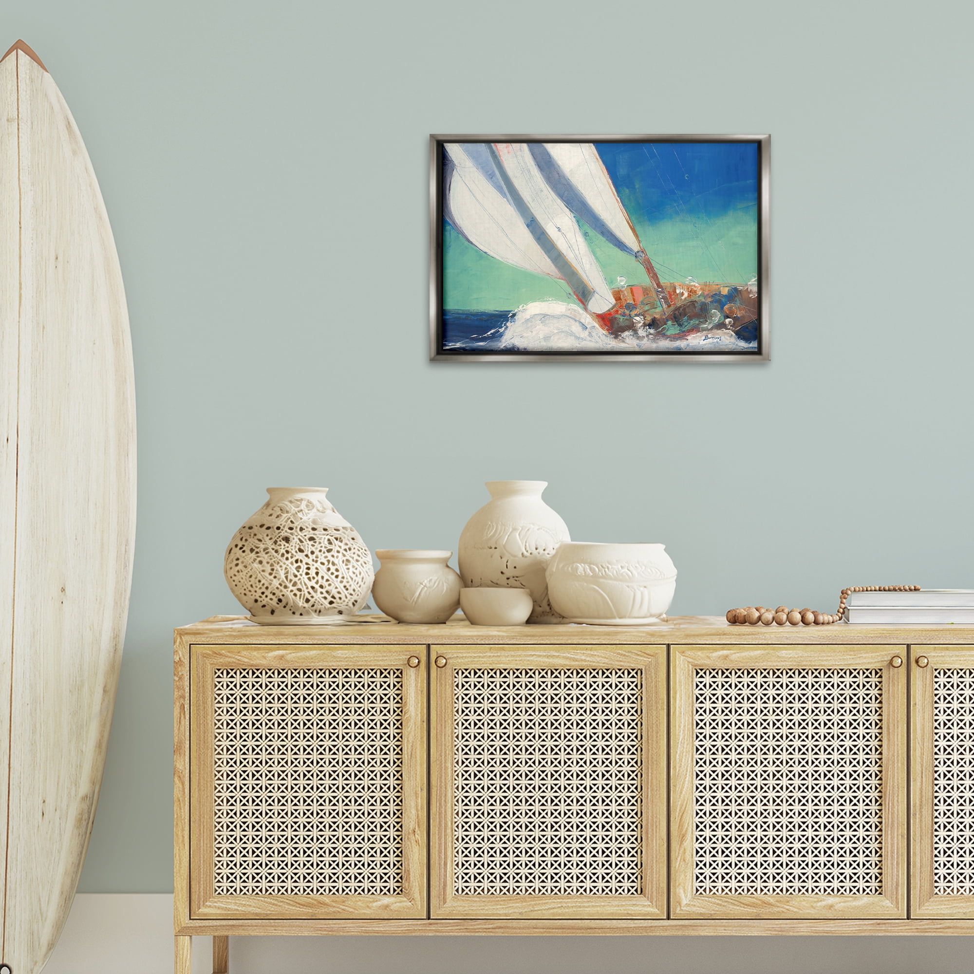 Stupell Industries Maritime Boat Hull Nautical & Beach Painting Gray Floater Framed Canvas Art Print Wall Art, 25 x 17
