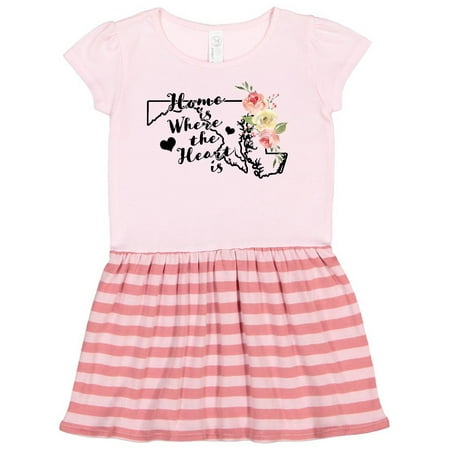 

Inktastic Maryland Home is Where the Heart is with Watercolor Floral Gift Toddler Girl Dress
