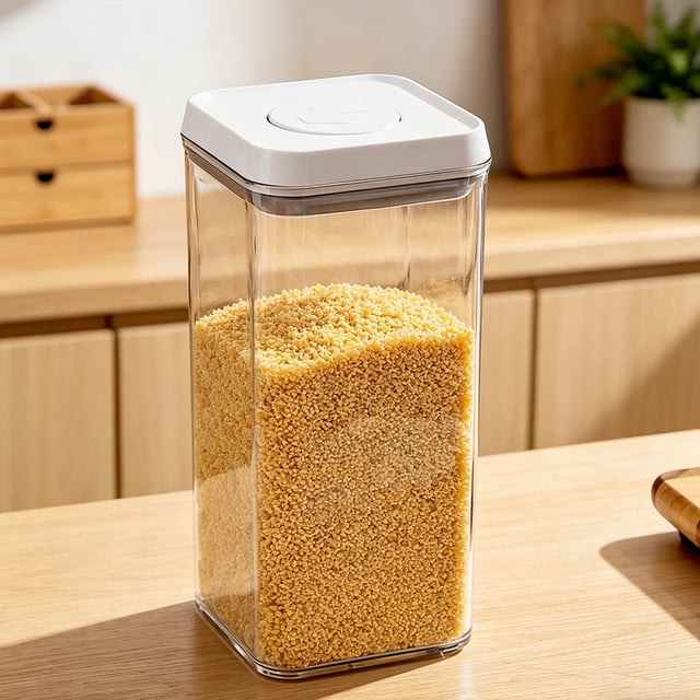 Transparent Airtight Kitchen Storage Jar, Pressed Storage Box, Food Storage Container for Grains, Snacks, Dried Goods, Pantry Organization, Stackable Storage Box for Kitchen Cabinets