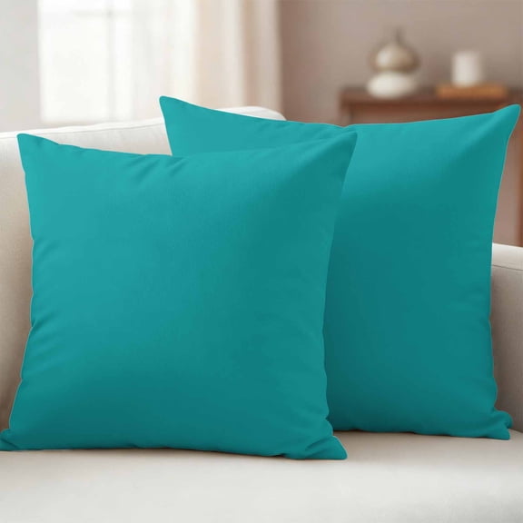 Pack of 2 Outdoor Pillow Covers 16x16 Inch Waterproof Pure Teal Green Throw Pillow Covers, Decorative Couch Pillow Case Sham Simple Solid Color Pillowcases Cushion Covers for Patio Garden