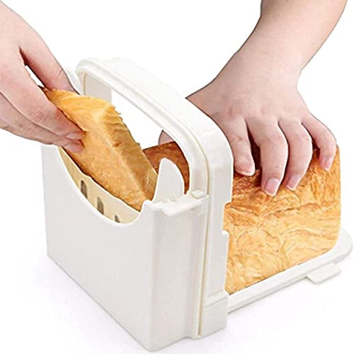 Bread Slicer Foldable Toast Slicer Adjustable Toast Loaf Slicing Machine with Crumb Catcher Plastic Bread Cutting Guide Tools for Homemade Bread Kitchen Baking Tool