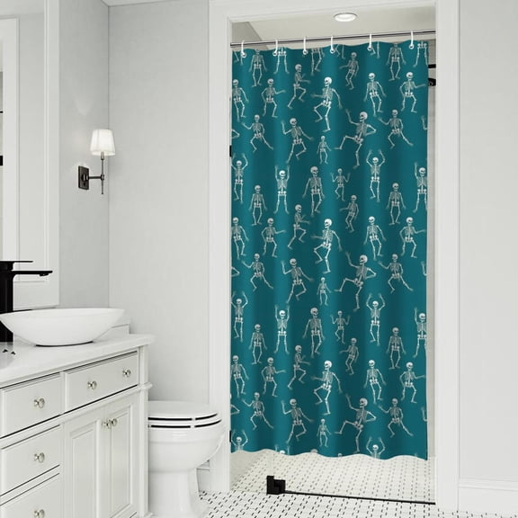 Teal Dancing Skeleton Pattern Shower Curtain 36"x72" ,Bathroom Decorative Shower Curtains Set with 12 Hooks,Modern Waterproof Washable Shower Curtain