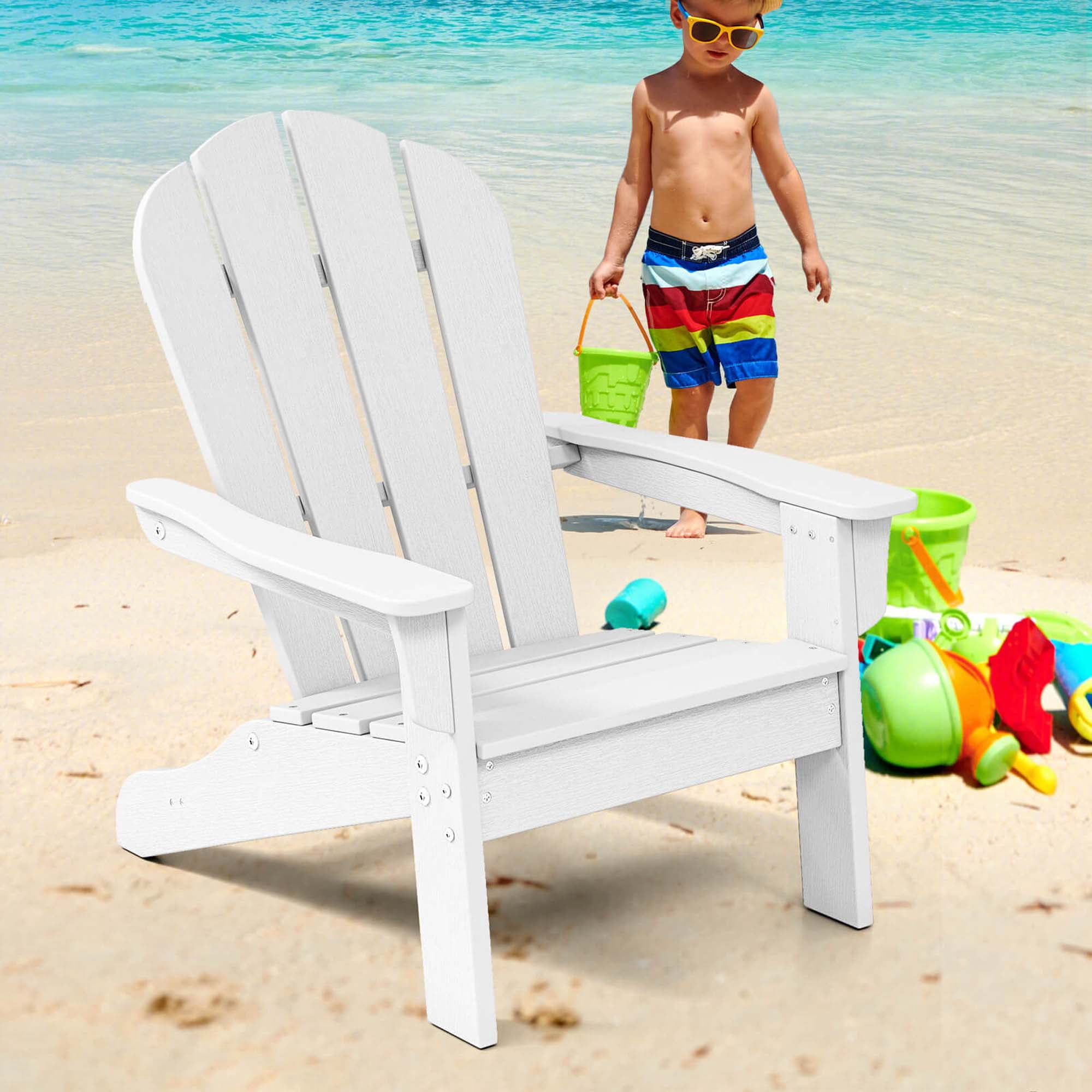 Costway Kids Adirondack Chair with High Backrest Armrests Fire Pit Chair for Kids Ages 3-8 White