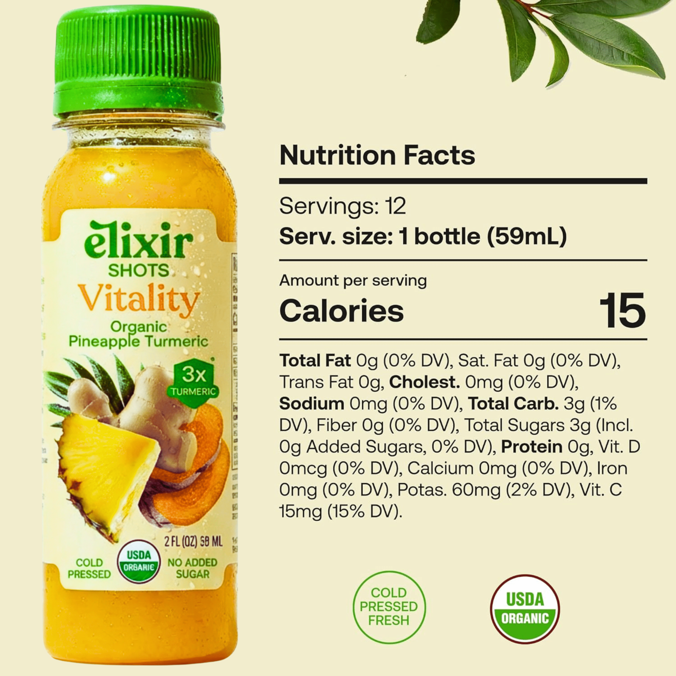 Elixir Shots Vitality (12 Pack) Immunity Wellness Shot with 100