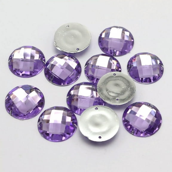 U8MO 100 Purple Flatback Acrylic Sewing Round Faceted Rhinestone 16mm Sew on beads