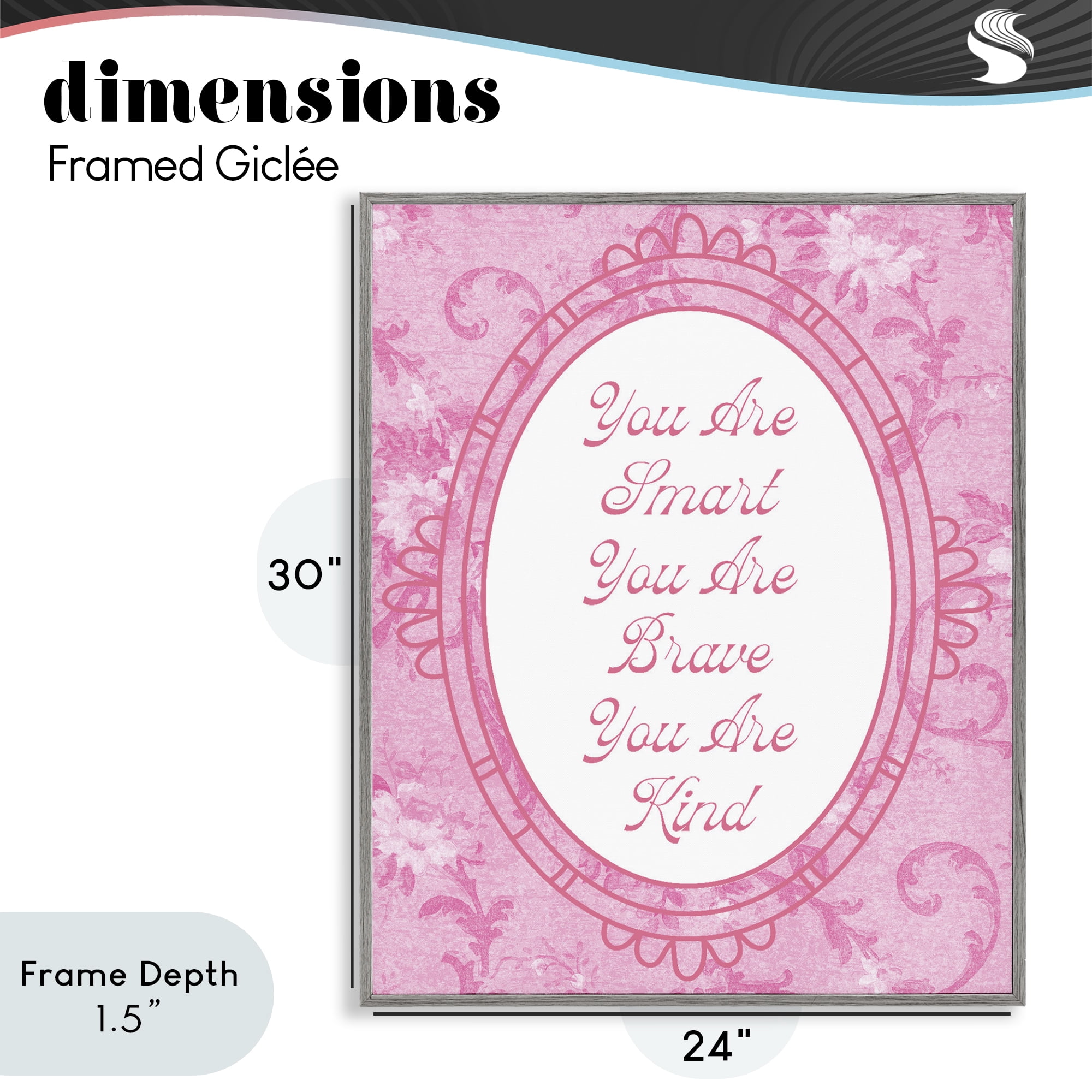 Stupell Industries Smart Brave & Kind Ornate Pink Gray Framed Giclee Art, design by Lil' Rue