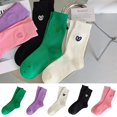 thumbnail image 5 of vnanda Women Socks 1 Pair Women Simple Embroidery Heart Pattern Sport Socks Solid Color Ribbed Mid-tube Sport Socks Sweat-absorbing Simple Socks Comfortable, 5 of 8
