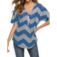 thumbnail image 3 of Hibeli Women Stripes Print Zip Up V Neck Short Batwing Sleeves Summer Tunic Top, 3 of 6