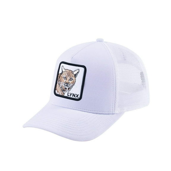Unisex V2 Embroidered The Lynx, 5-Panel Trucker Hat, White/White, Adjustable Fit