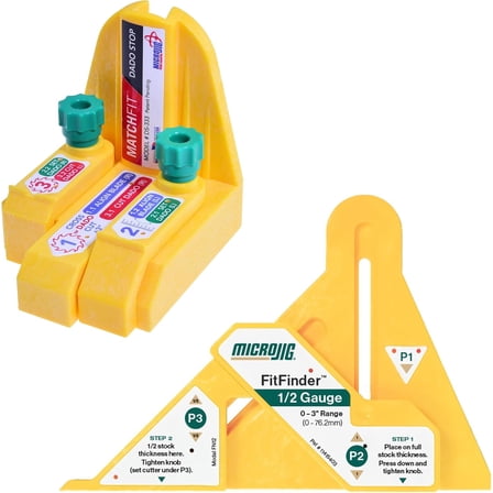 MICROJIG FitFinder 1/2 Gauge Wood Center Point Finder and Matchfit Dado Stop for Table Saw Blade and Dado Stack to Create Joints and Inlays, Woodworking Tools