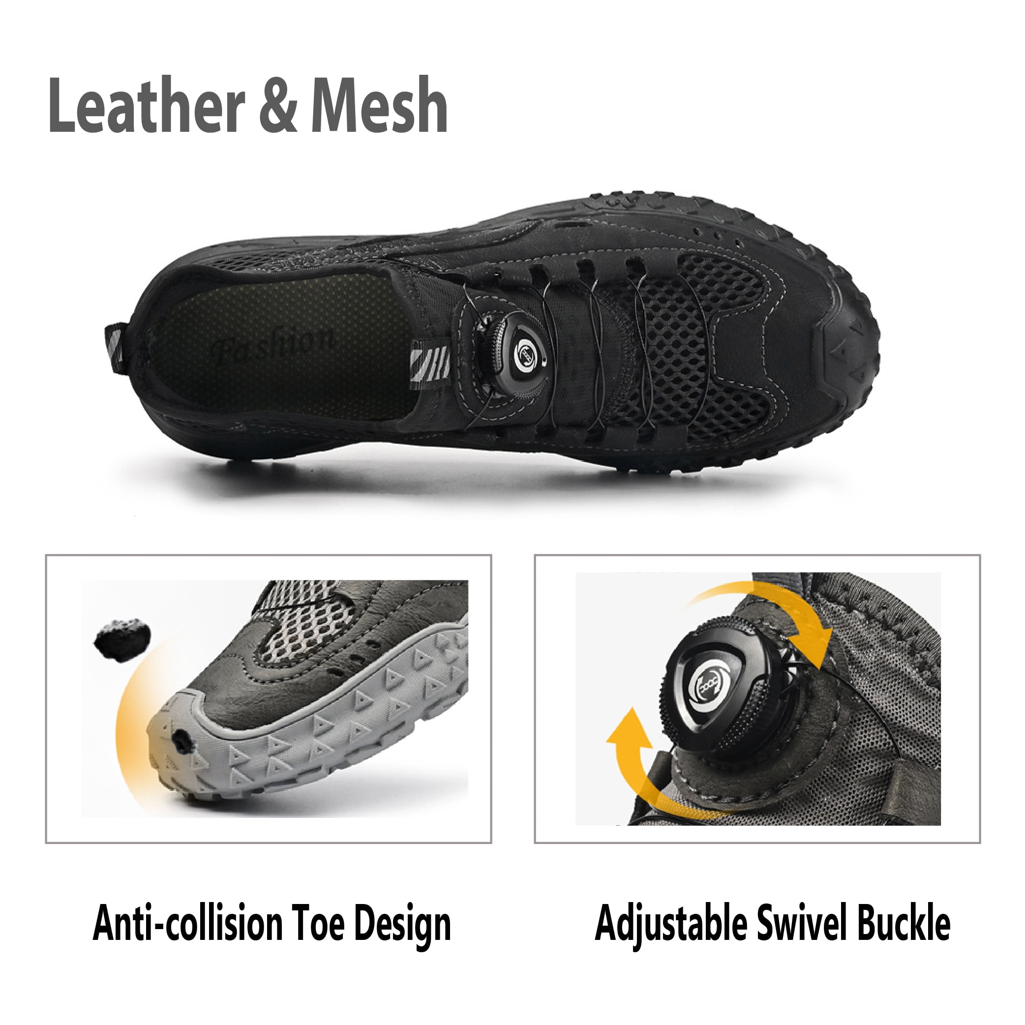 Mens Sports Water Shoes Quick Dry Barefoot Fisherman Shoes Mesh Hiking Shoes Outdoor Waterproof Beach Shoes Black 8.5 UK