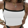 thumbnail image 1 of Women Patchwork Crop Cami Tank Color Block Sleeveless Square Neck Slim Fit Cropped Vest Top Blue M, 1 of 4