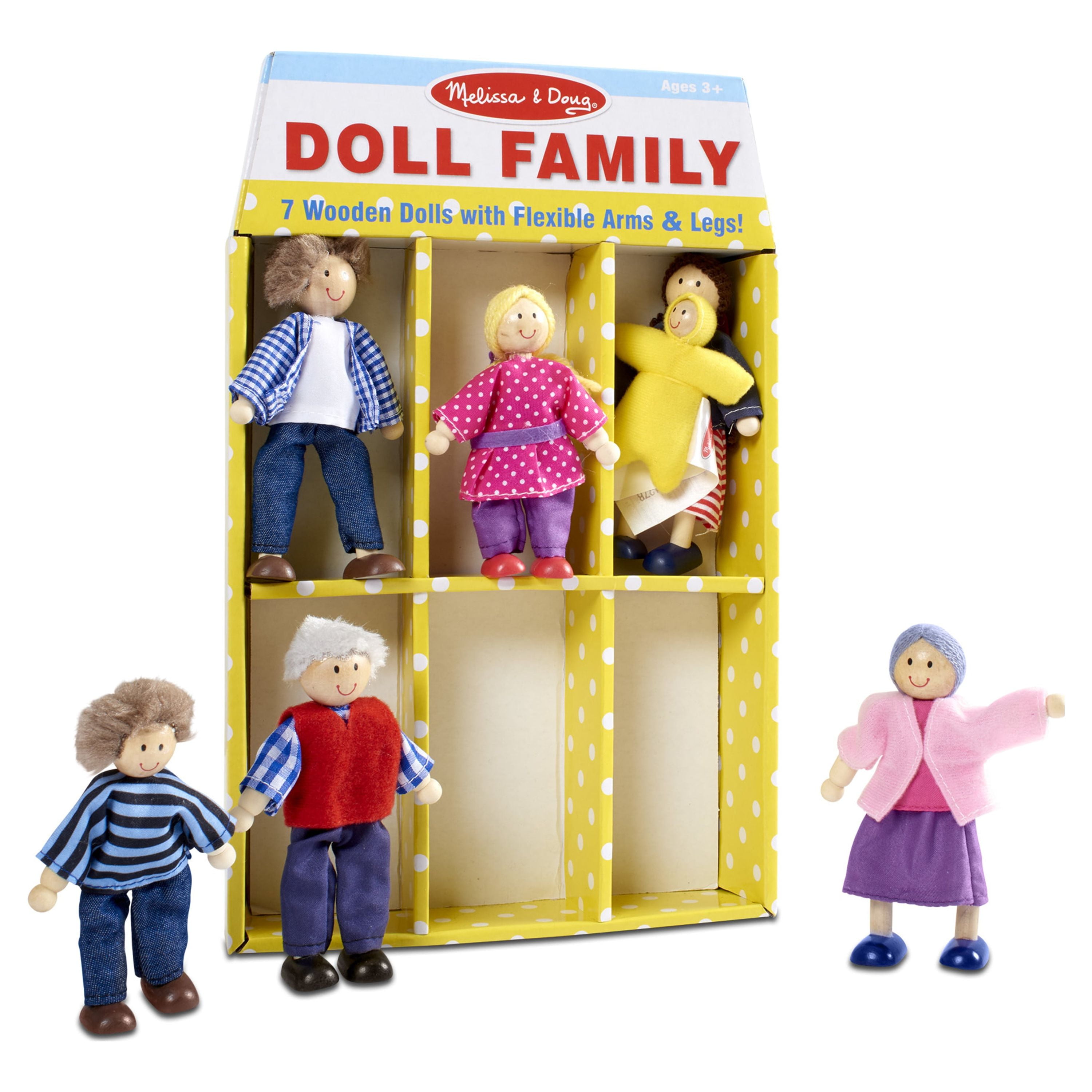 Melissa & Doug 7-Piece Poseable Wooden Doll Family for Dollhouse