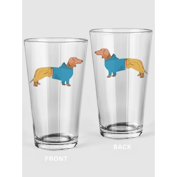 Clothed Dachshund Pint Glass -SPIdeals Designs, 16 oz Transparent Glass