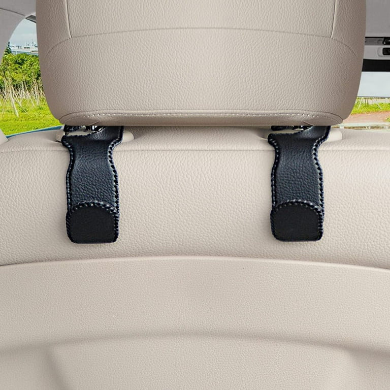 Car Back Seat Headrest Hooks, Leather Car Purse Hooks Hanger Holder Hook  for Hanging Purses and Bags and Coats, 2 Pack Black