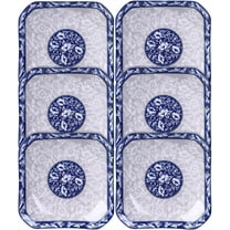 6pcs Dessert Plate Ceramic Dinner Plates Salad Pasta Bowls 8.5 Square Ceramic Dishes Underglaze Porcelain Round Plate, Blue and White