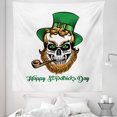thumbnail image 1 of Skull Smoking Tapestry, Image of Leprechaun Skeleton Head and Shamrock Leaves on Eye Sockets, Fabric Wall Hanging Decor for Bedroom Living Room Dorm, 5 Sizes, White Multicolor, by Ambesonne, 1 of 1