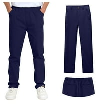 Teen Uniform Pants For Boys Pull On Chino Pants With Pockets Straight Pants Green Uniform Pants Back To School Clothes For Boys Teen Boys Pants Size 14-15 Years