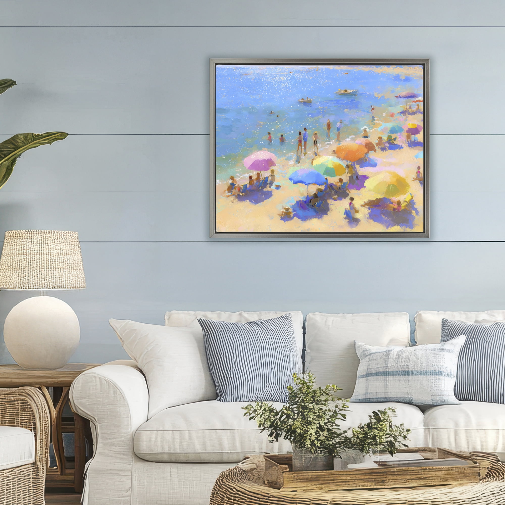 Stupell Industries Colorful Day at Beach Gray Framed Floater Canvas Wall Art, design by LSR Design Studio