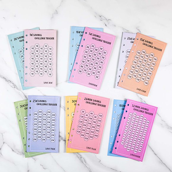 PEONAVET Money Saving Paper 48pcs A6 Europe Envelopes Save 52 Weeks Save 30 Days Save Money Punch Card Paper