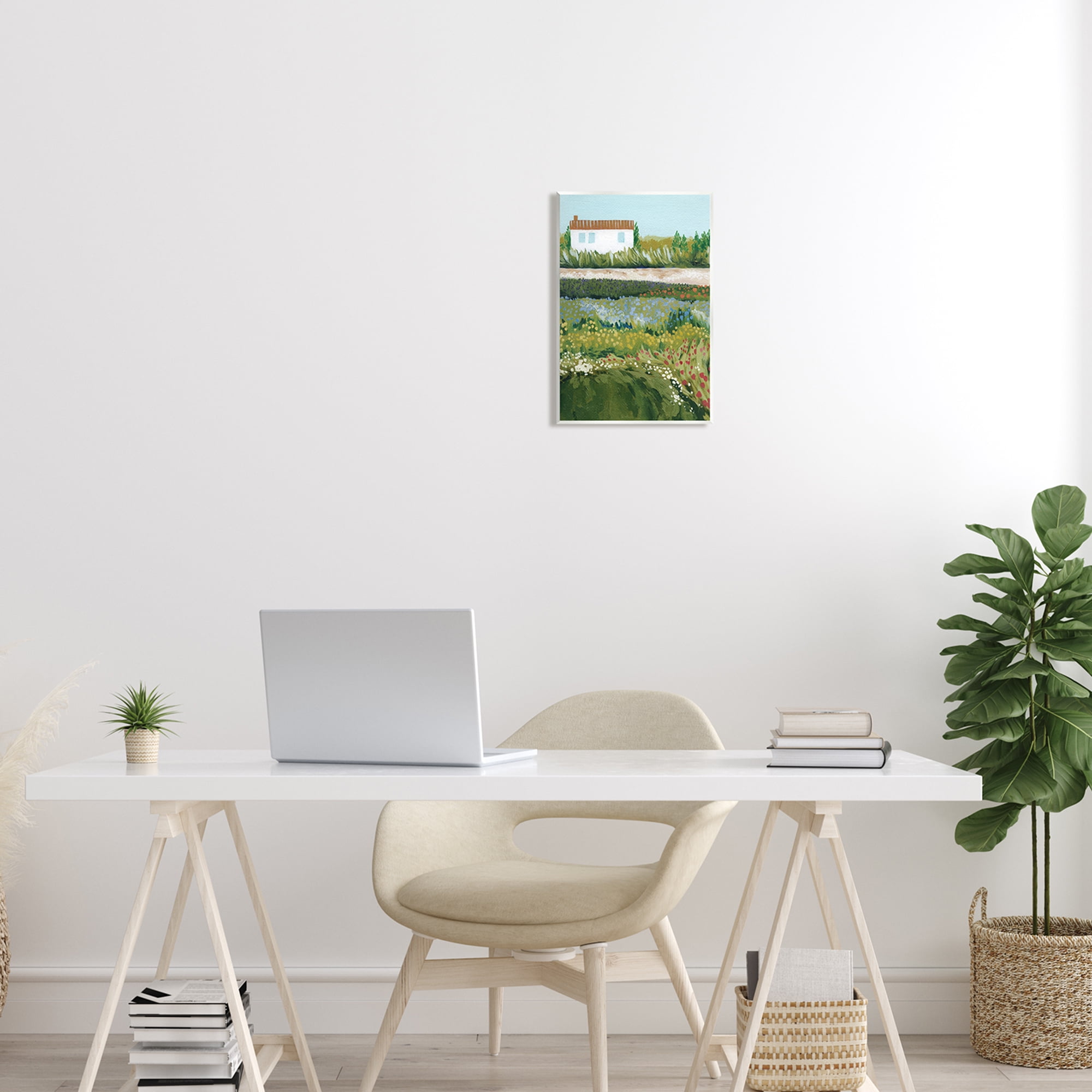 Stupell Rural Cottage Wildflowers Blooming Landscape Painting Wall Plaque Unframed Art Print Wall Art