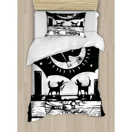 Moon Twin Size Duvet Cover Set Black And White Drawing Style