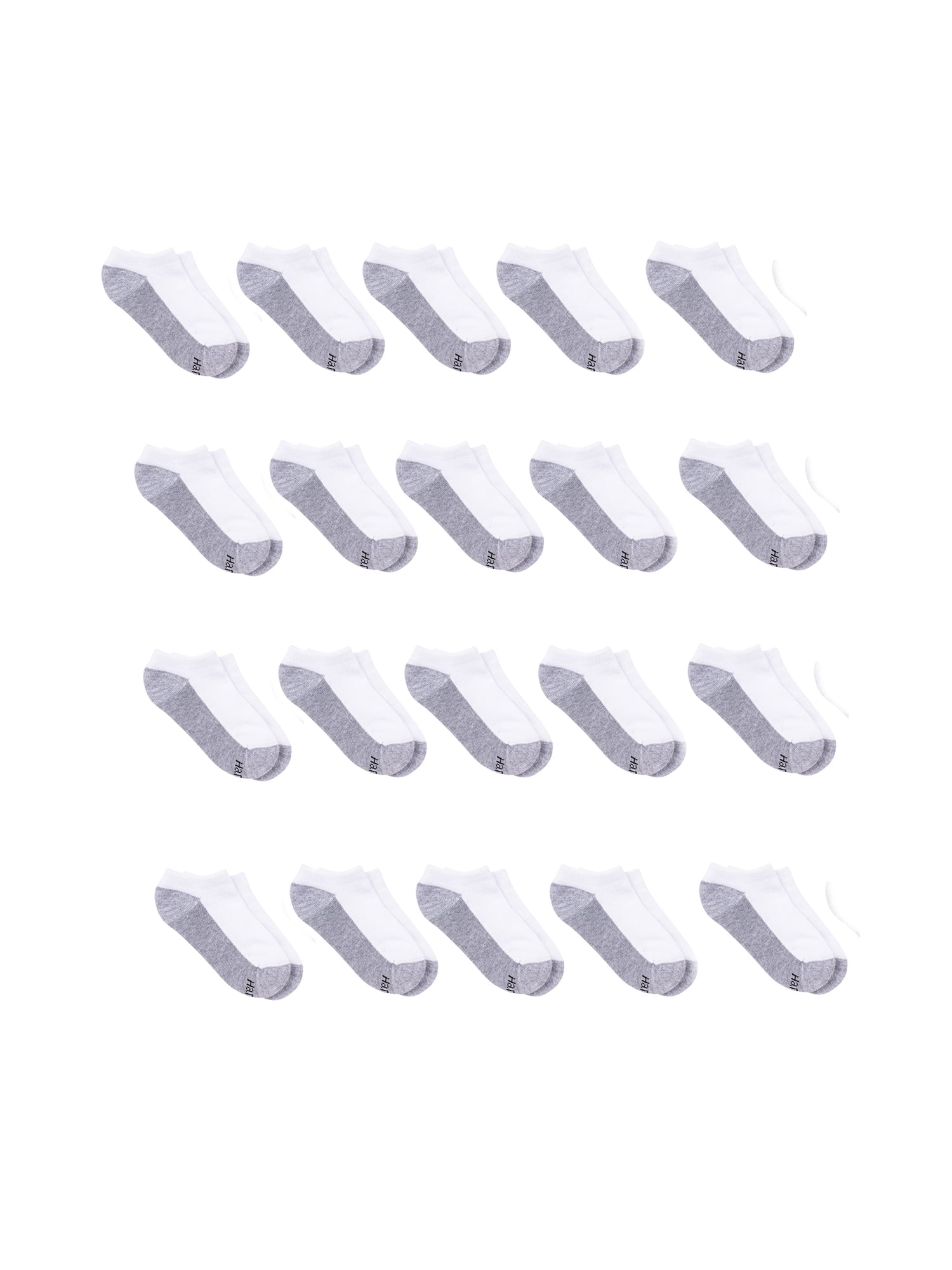 Hanes Boys Double Tough Durability 20 Pack No Show Socks, Sizes S-L