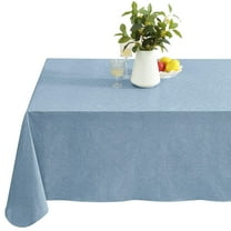 Newbridge Blue Napa Leaf Solid Color 52 x 52 inch Square Vinyl Flannel Backed Tablecloth