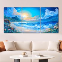 Hieng Sunrise Canvas Coastal Beach Wall Art,Wall Decor Living Room,Bathroom,Office,Nature Landscape Wall Art,3 Piece Wall Decor（Only canvas）