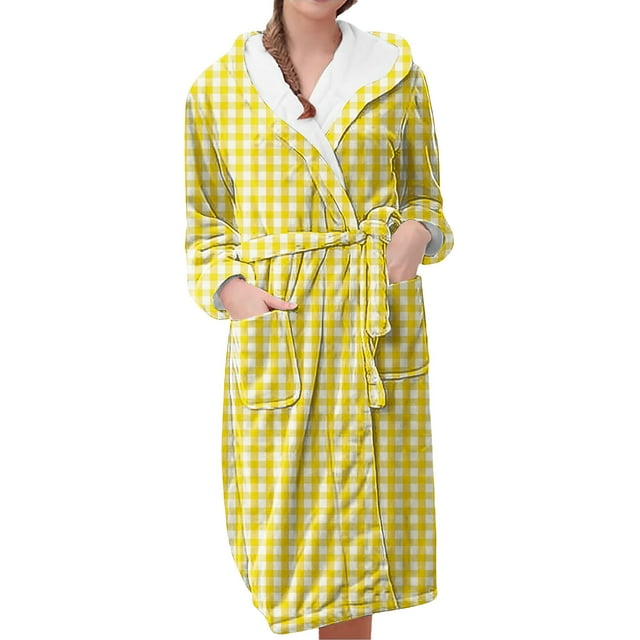 Women's Fleece Plush Robe Long Warm Plush Bathrobe Loungewear Jacket Printed Comfort Robe