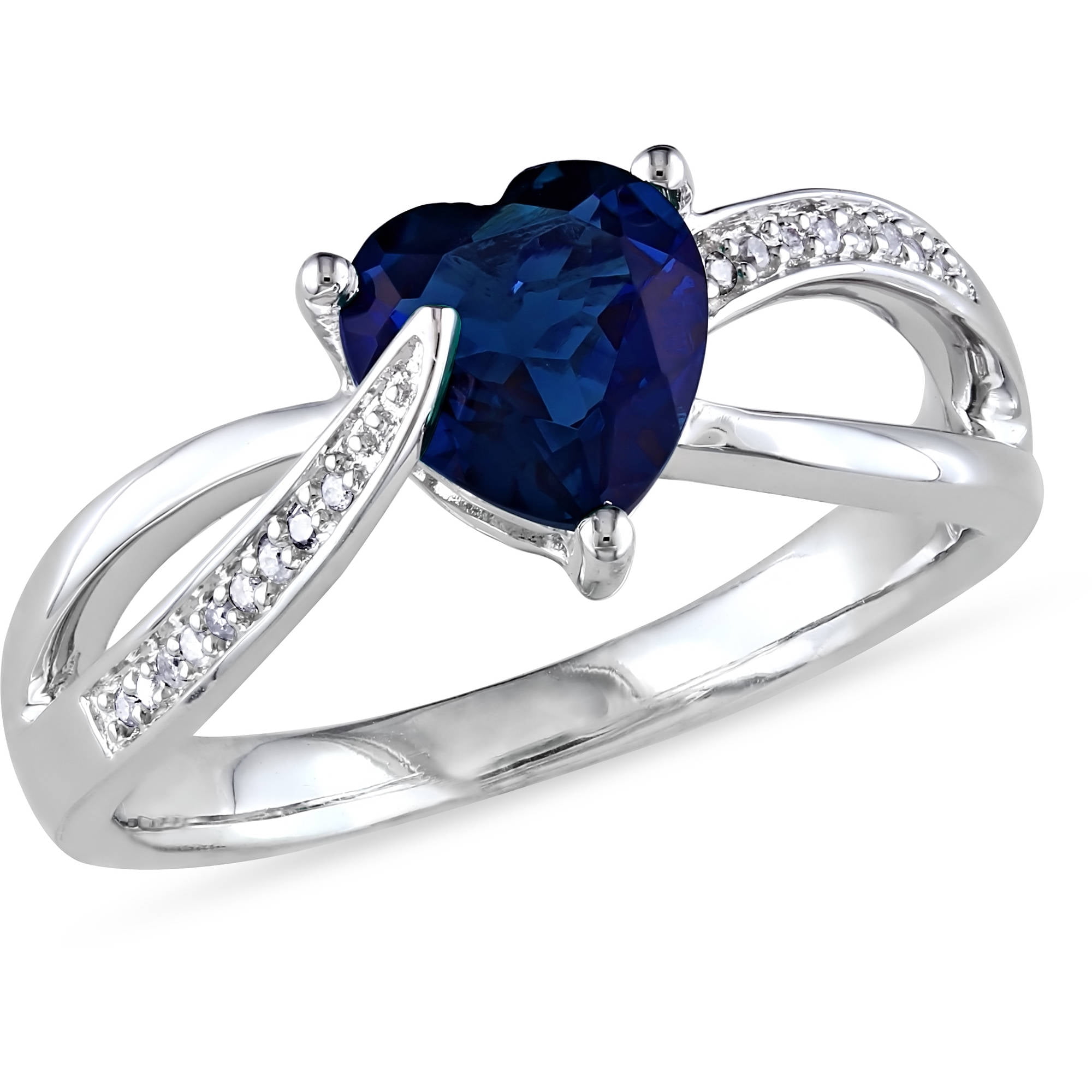 Openwork Princess Blue Sapphire Ring Women 14K White Gold Engagement Jewelry Hot