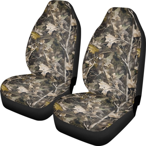 XYZCANDO Stretchable Auto Seat Covers Set Sedan Van Vehicle, Breathable Washable Automotive Accessories Set of 2 Stretchy Cloth Leaves Hunting