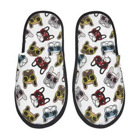 Balery Bulldog Sunglasses Face Slient Indoor Furry Fleece Comfort House Shoes Soft Non-Slip Home Shoes Cotton slippers House Slippers-- Large
