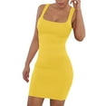 thumbnail image 1 of Prolriy Robes Printemps Été pour Femmes 2025 Robe d'Été Ajustée Col Carré Sans Manches Robe Débardeur Robes d'Été pour Femmes, Robes pour Femmes Jaune m, 1 of 7
