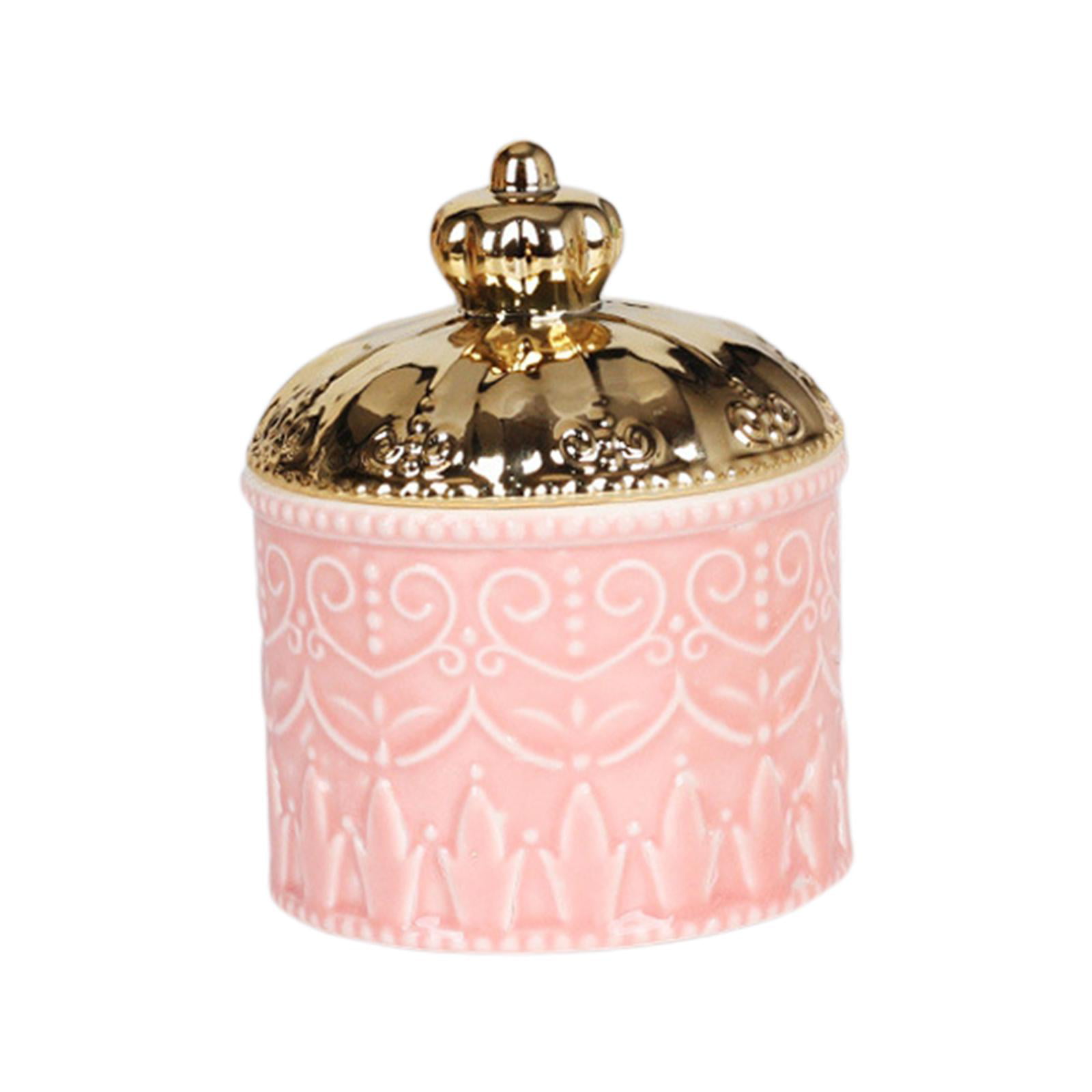 Ceramics Jewelry Box Candy Dish Decorative jar with Lid Storage Jar  Canister for Pink 