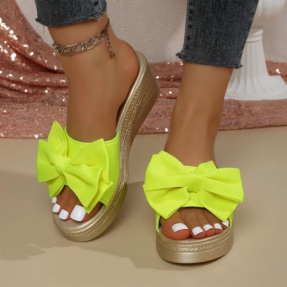 Slippers Womens Women's Fashionable And Casual Summer Bow Thick-Soled Outdoor Wedge Sandals,Yellow,40