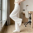 thumbnail image 2 of VEKDONE Women's Wide Leg Pants High Waisted Pleated Trousers Elastic Waist Loose Fit Slacks Summer Solid Color Lightweight Bottoms Beige L, 2 of 5