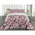 thumbnail image 2 of Ambesonne Pink Quilted Coverlet 3 Pcs, Sakura Tree Umbrellas, Queen Size, Black Pink, 2 of 4