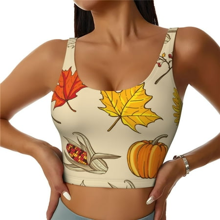 Adobk Rustic Harvest Time Print Sports Bras for Women Longline Workout Crop Tank Tops Padded with Built in Shelf Padded Sports Bra-Large