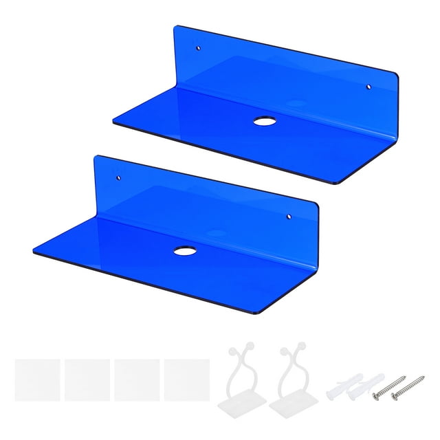 Paquete de 2 estantes de acrílico para pared, estantes flotantes azules de 9 pulgadas