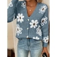 thumbnail image 3 of Floral Pattern Button Front Knitted Cardigan, Elegant V-neck Long Sleeve Sweater, Women's Clothing, 3 of 6