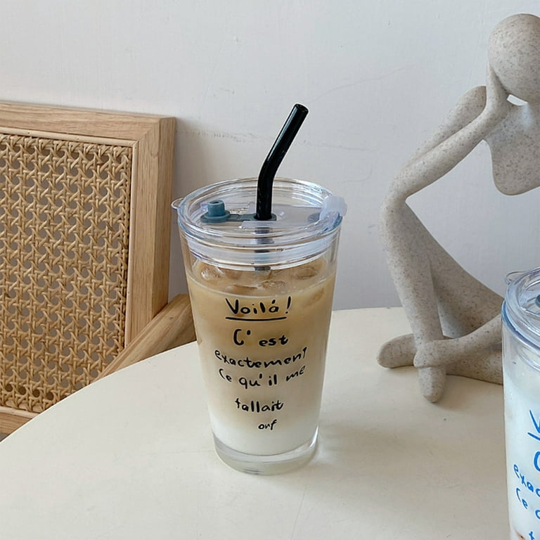1pc Glass Water Cup With Straw, Coffee Mug With Sleeve, Grey Deer Design